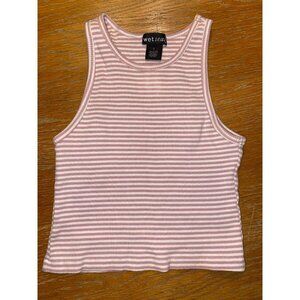 Striped Pink & White Ribbed Tank Top By Wet Seal
